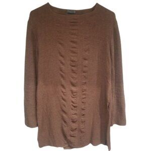 Enigma Italy Womens Boat Neck Tunic Top T-Shirt Brown Seersucker Cotton Blend